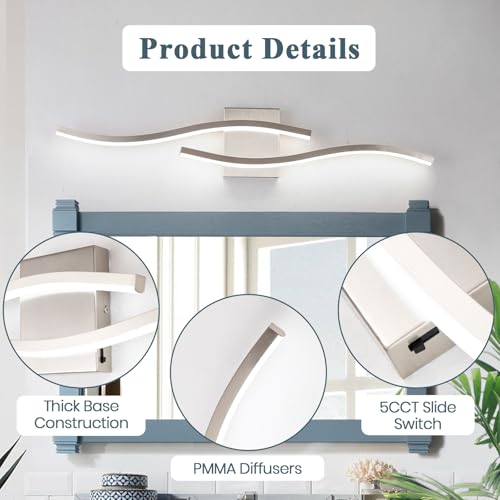 Brushed Nickel Curved 3000~6000K Bathroom Vanity Light Fixture Over Mirror (Brushed Nickel / 31.5INCH)