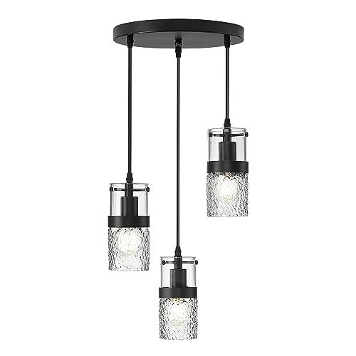 Black 3 Light Pendant Fixtures (Black -Hammered Glass / 3.5" Hammered Glass, 3-Light)