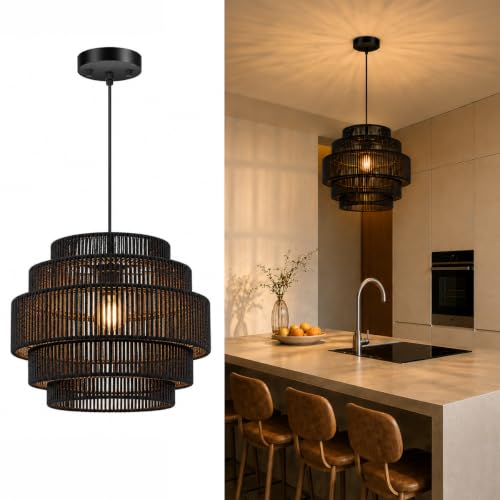 5 Tier Rattan Pendant Light for Kitchen Island