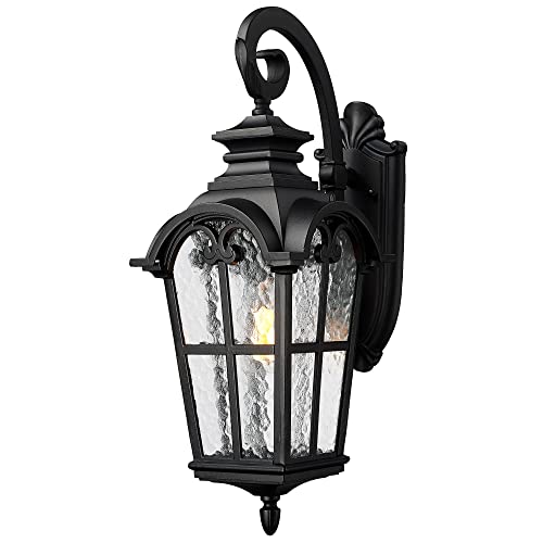 Farmhouse 25 Inch Outdoor Wall Lantern Sconce (Black - Water Glass / 24.9 Inch - No Function)