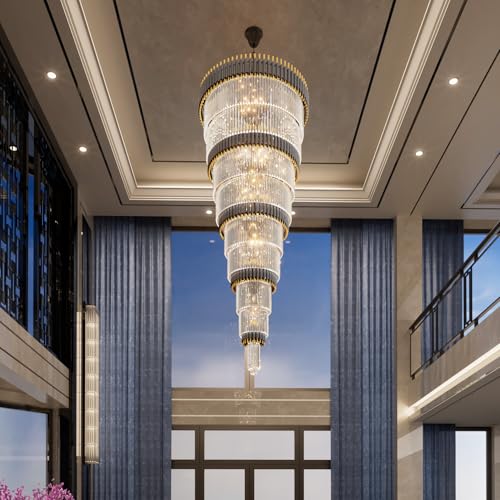 9 Tier Black and Gold Chandelier Modern Luxury Ballroom Chandelier Extra Large Crystal Chandeliers for High Ceiling Living Room Staircase Foyer Entryway 31 (D40"XH84" Black)
