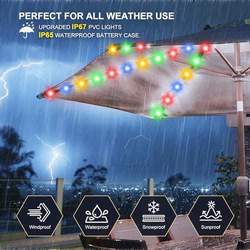 Patio Umbrella Lights Cordless 120 LED Table Umbrella Lights with Remote Control Battery Operated Waterproof Parasol String Lights for 7 (Multicolor)