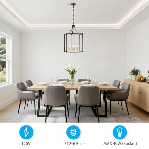 17.7" Lantern Pendant Light Modern Geometric Hanging Chandelier Black and Gold 6 Lights Adjustable Height Cage Pendant Lighting Fixture for Dining Room Living Room Kitchen Entryway Hallway (181-Black Gold)
