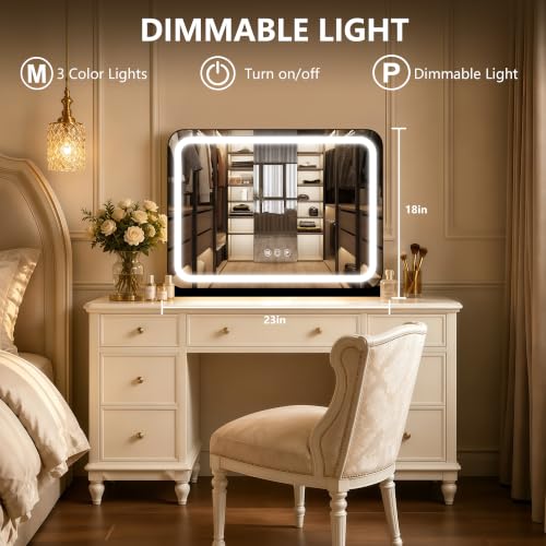 23"x18" Black Vanity Mirror with Lights (Black / 23"L x 18"W)