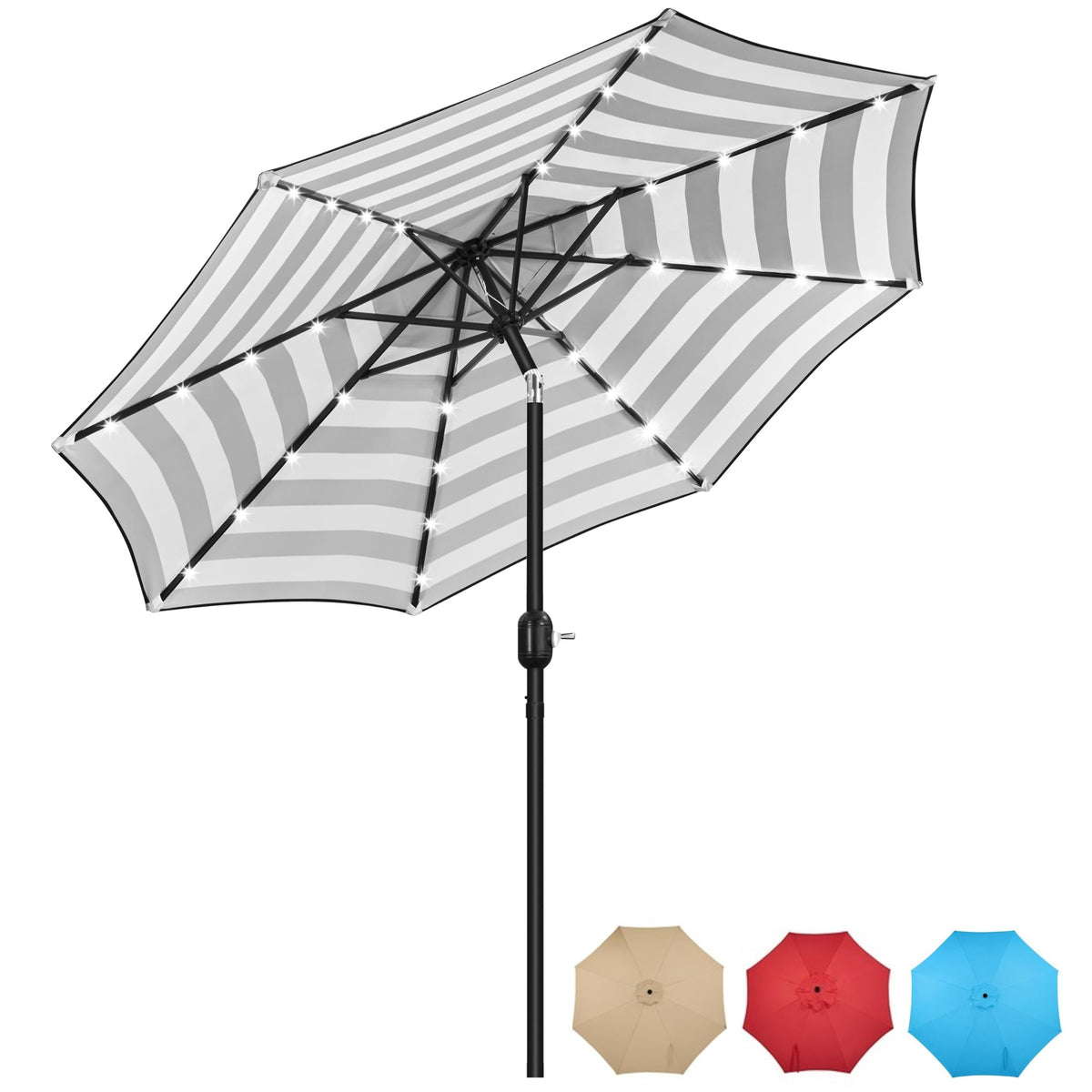 9FT Solar Patio Umbrella w (Black/White / 9FT)