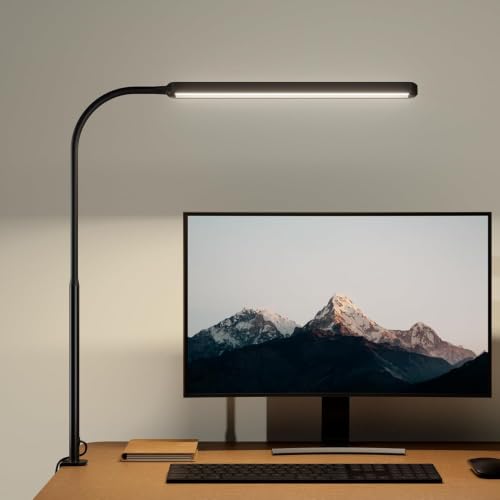 Eye Caring LED Desk Lamp 360° Flexible Gooseneck Work Lamp with Desk Side Clamp Touch Control 3 Light Colors Smooth Dimming Task Lighting Reading Light for Home Office College Dorm
