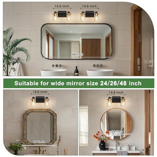 Bathroom Light Fixtures Over Mirror (Gold and Black / 2-Light)