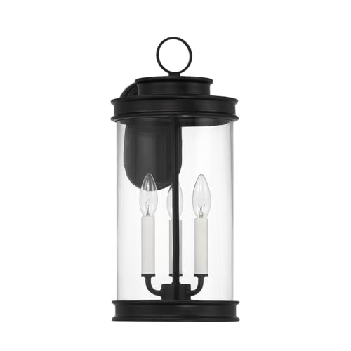 5-905-BK Englewood Traditional Vintage Coastal Clear Glass Outdoor Wall Lantern, 3-Light 120 Total Watts, 19" H x 9" W, Matte Black (19" Height)