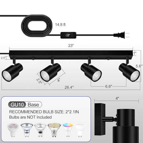 Plug in Track Lighting (Black / 23" 4-Light Track Lighting)