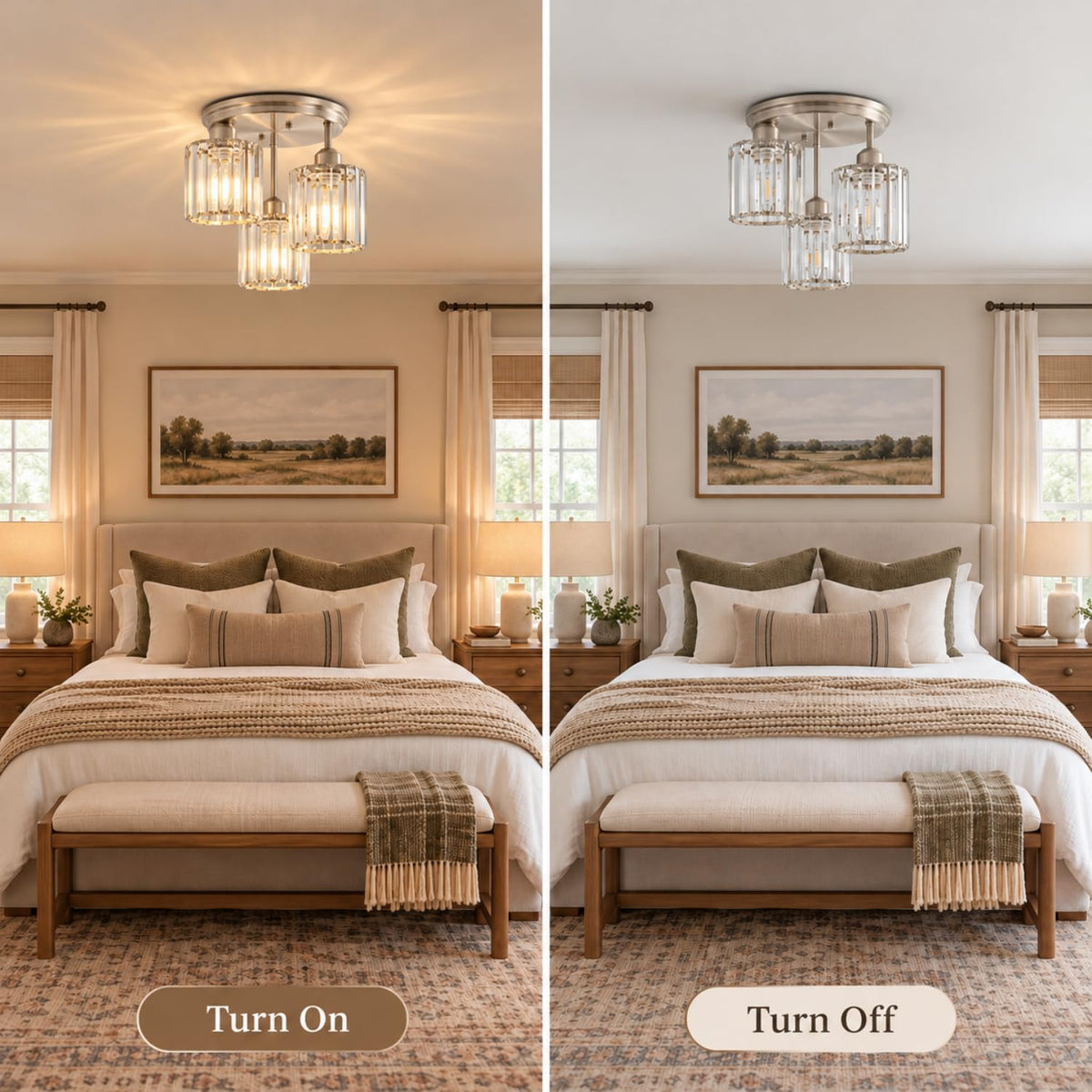Crystal Semi Flush Mount Ceiling Light (Nickel)