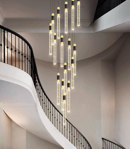 16 Lights 138 Inches Modern Chandelier LED Light Fixtures Adjustable High Ceiling Long Light Chandelier for Hallway Foyer Dimmable Lights with Remote Living Dining Ceiling Pendant Lighting (16 lights Cylindrical)