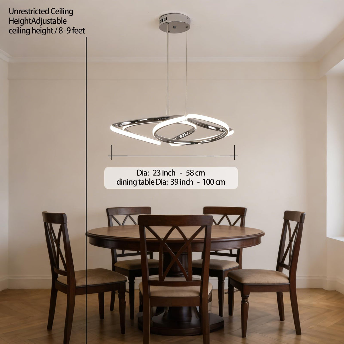 23 inch Modern Chandelier for Dining Room (Chrome Dia 23")