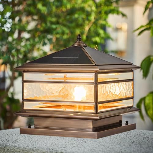 All Copper Steel Glass Outdoor Post Lights (Solar / 10X10IN)