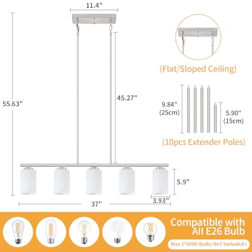 5 Light Modern Linear Chandelier Over Table Dining Room Light Fixtures (5-Light Nickel)