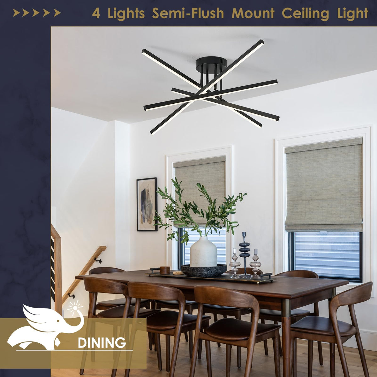 Modern 31.5" Black Semi (Black-A / 4 Lights - Remote Control - 31.5")