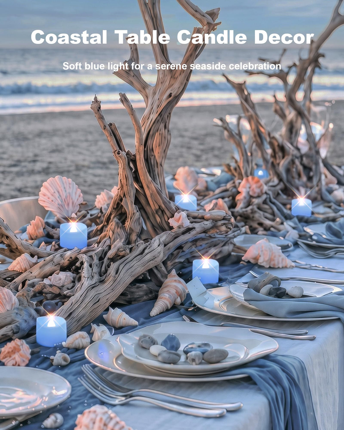 Light Blue Flameless Battery Tea Light Candles - 12 Pack