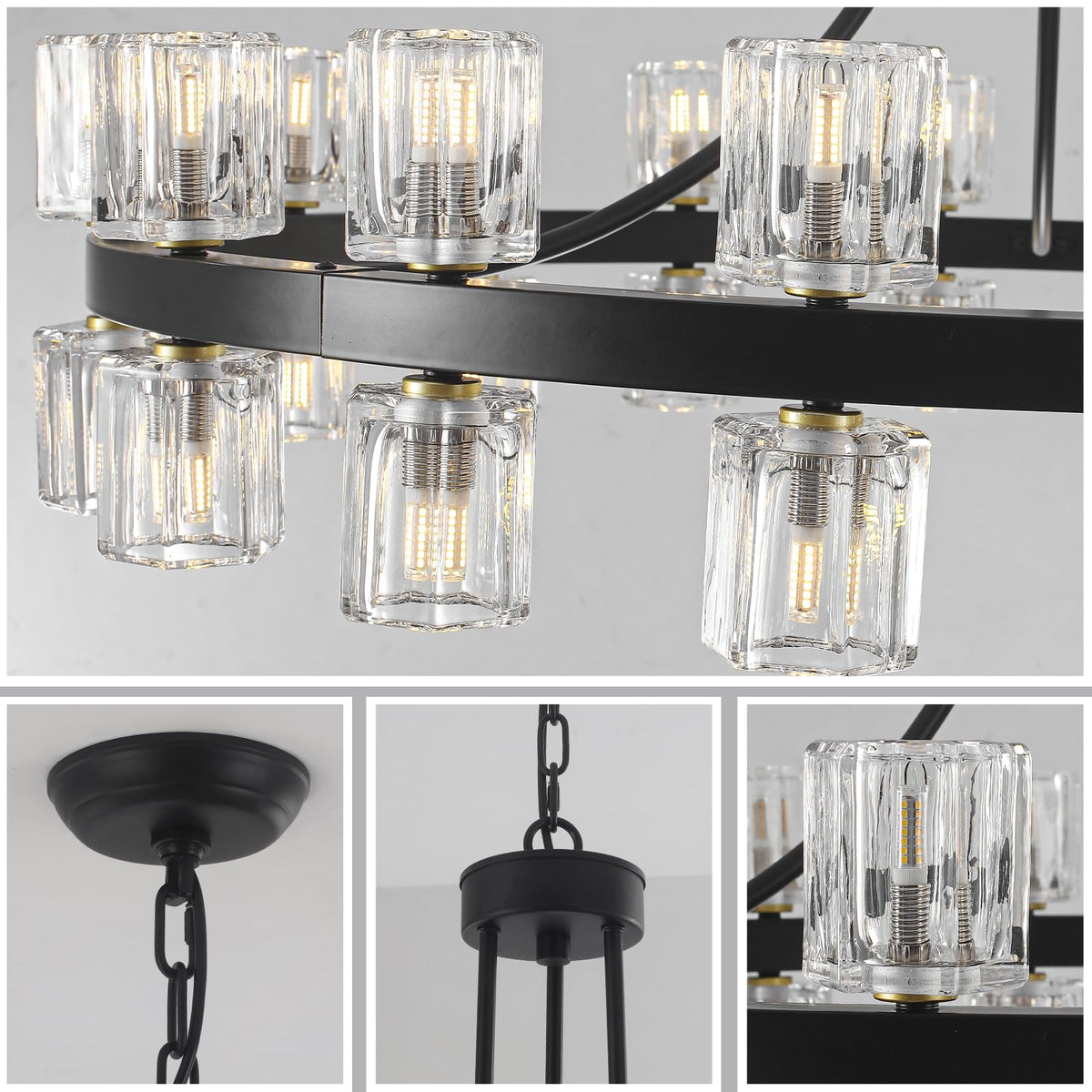 48'' Crystal Wagon Wheel Chandelier with Glass Shade for Living Room (48-Lights)