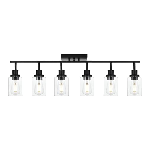 6 Light Track Lighting Kit Black Track Lighting Fixtures Bathroom Wall Sconces Ceiling Mount Kitchen Tracking Lights (Black / 6-Light)