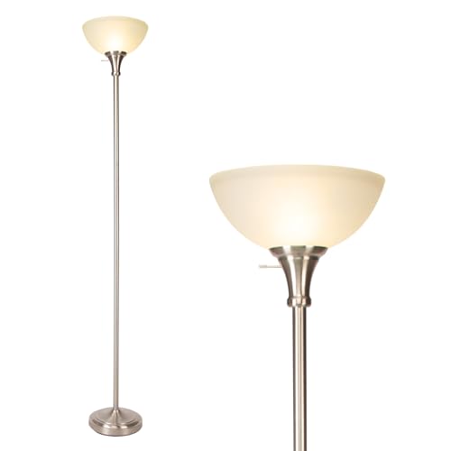 Floor Lamp Frosted White Glass Bowl Shade (Bowl Shade Lamp-Brushed Nickel)