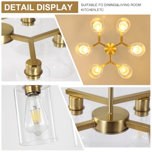 6 Light Brushed Gold Chandelier for Dining Room (Gold / 6-Lights/D20 '')