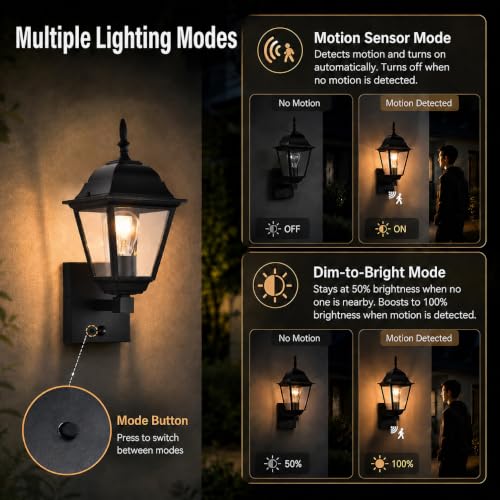 Motion Sensor Outdoor Wall Lights 2 Pack (Black / Motion Sensor)