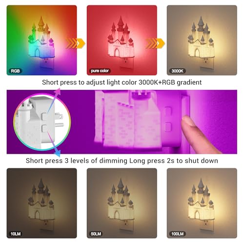 Night Lights Plug into Wall (Castle-RGB / 2 Pack)