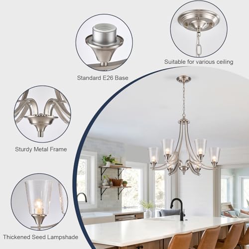 Brushed Nickel Chandelier Light Fixture for Kitchen Island 6 (silver-xl / xlarge-6 light)