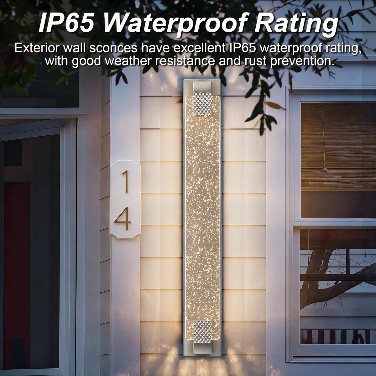 Aipsun 31.5" Nickel Outdoor Wall Sconce Modern LED Crystal Exterior Light (Nickel / 31.5 inch)