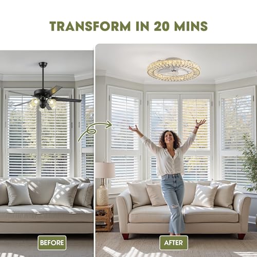 22" Modern Crystal Chandelier Ceiling Fan With Light (Silver - 22 Inch)
