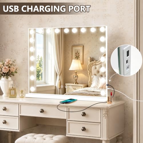 Hollywood Vanity Mirror with Lights (White / 40"L x 30"W)