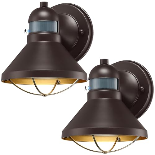 2 Pack Dusk to Dawn Motion Sensor Outdoor LED Wall Light Fixtures (Bronze / 2 Pack)