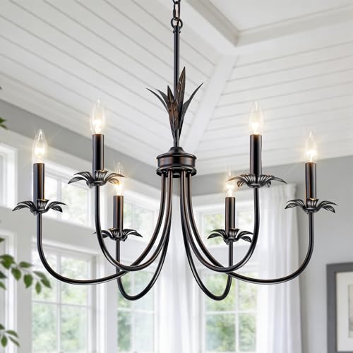 6 Light Flower Black Chandeliers for Dining Room (Black)