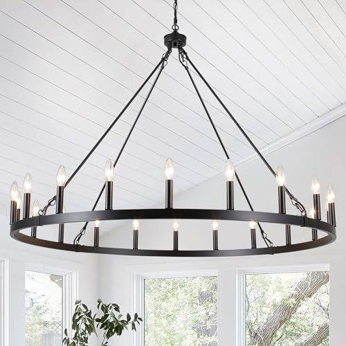 47.2 inches Black Wagon Wheel Chandelier (Black-20 lights)