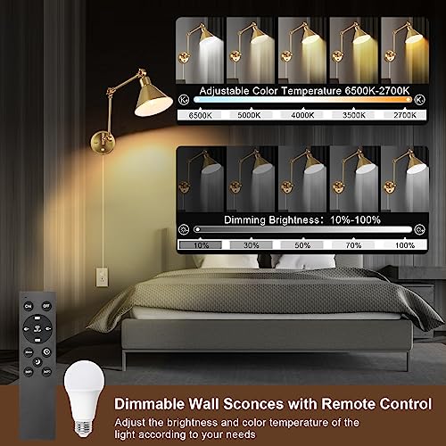 Wall Sconce with Remote Control (Gold / 2 Pack- (Remote+Bulbs))
