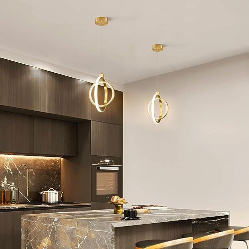 Modern LED Chandelier Gold Ring Pendant Light Fixtures 4000K Dimmable Height Adjustable Pendant Lighting for Dining Room Kitchen Island Bedroom Living Room Foyer（1 (Gold / Round-1Pack)
