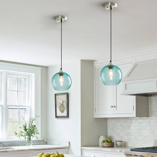 Aqua Pendant Lights Kitchen Island 2 Pack (Light Blue / M - 7.87 in)