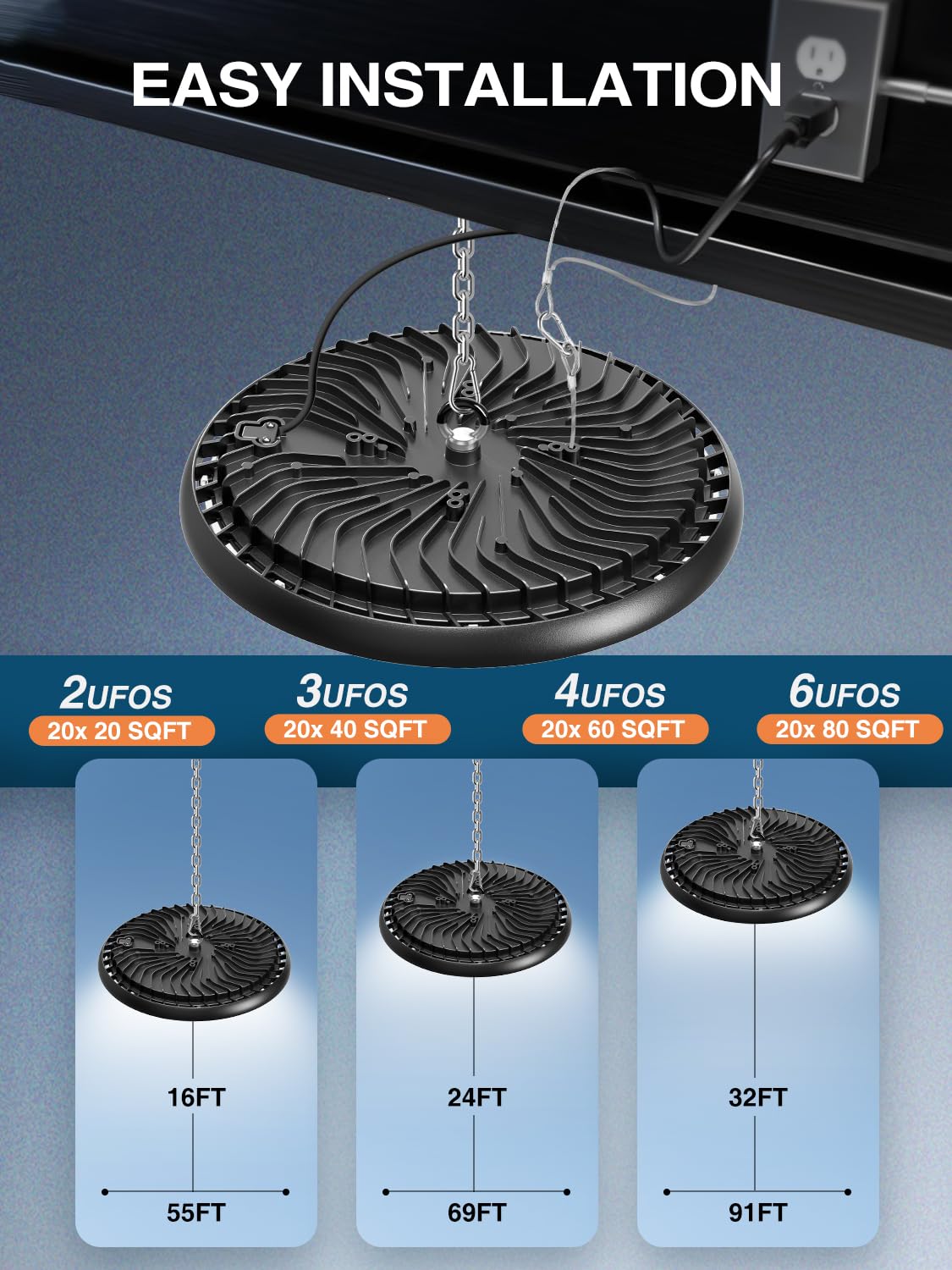 200W UFO LED High Bay Light 22500LM 5000K Commercial Grade for Shop (200W-8PACK)