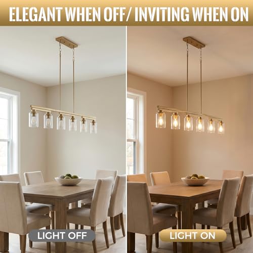 6 Light Brushed Gold Linear Chandelier (Gold+Clear Glass / 6 Light)
