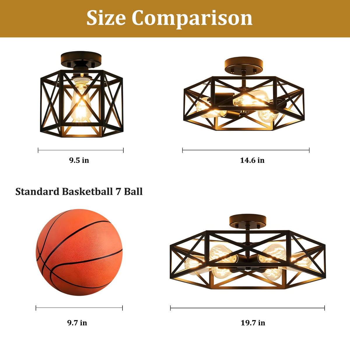 Modern Farmhouse Black Metal Semi Flush Mount Ceiling Light Fixture 14.6 in (14.6 Inch / Black)