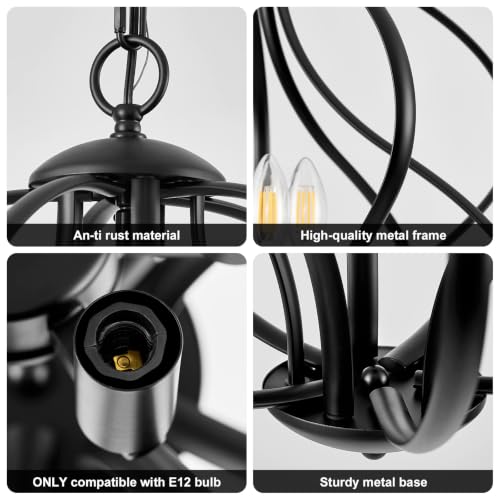 Modern Black Chandelier for Dining Room (6-Light / Black)