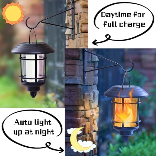 4 Pack Solar Flame Wall Lanterns Outdoor (Flickering Flame)