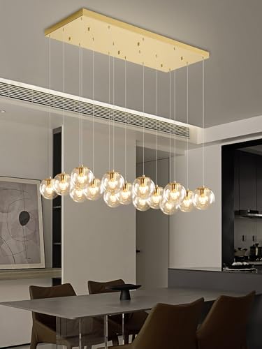 Glass Chandelier LED Modern Gold Pendant Light Globe Ceiling Light 16 (Gold-Clear / Rectangle 16-Light)