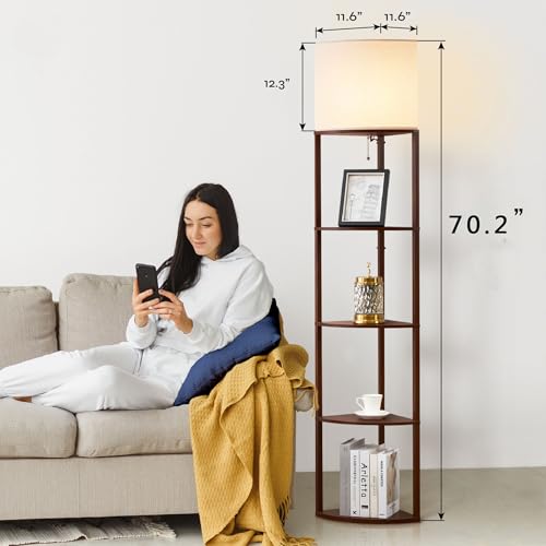 Corner Floor Lamp with Shelves (Brown)