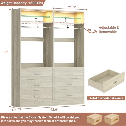 Freestanding Closet Systems with 2 Motion Sensor LED Lights (White Oak / 2 Set)