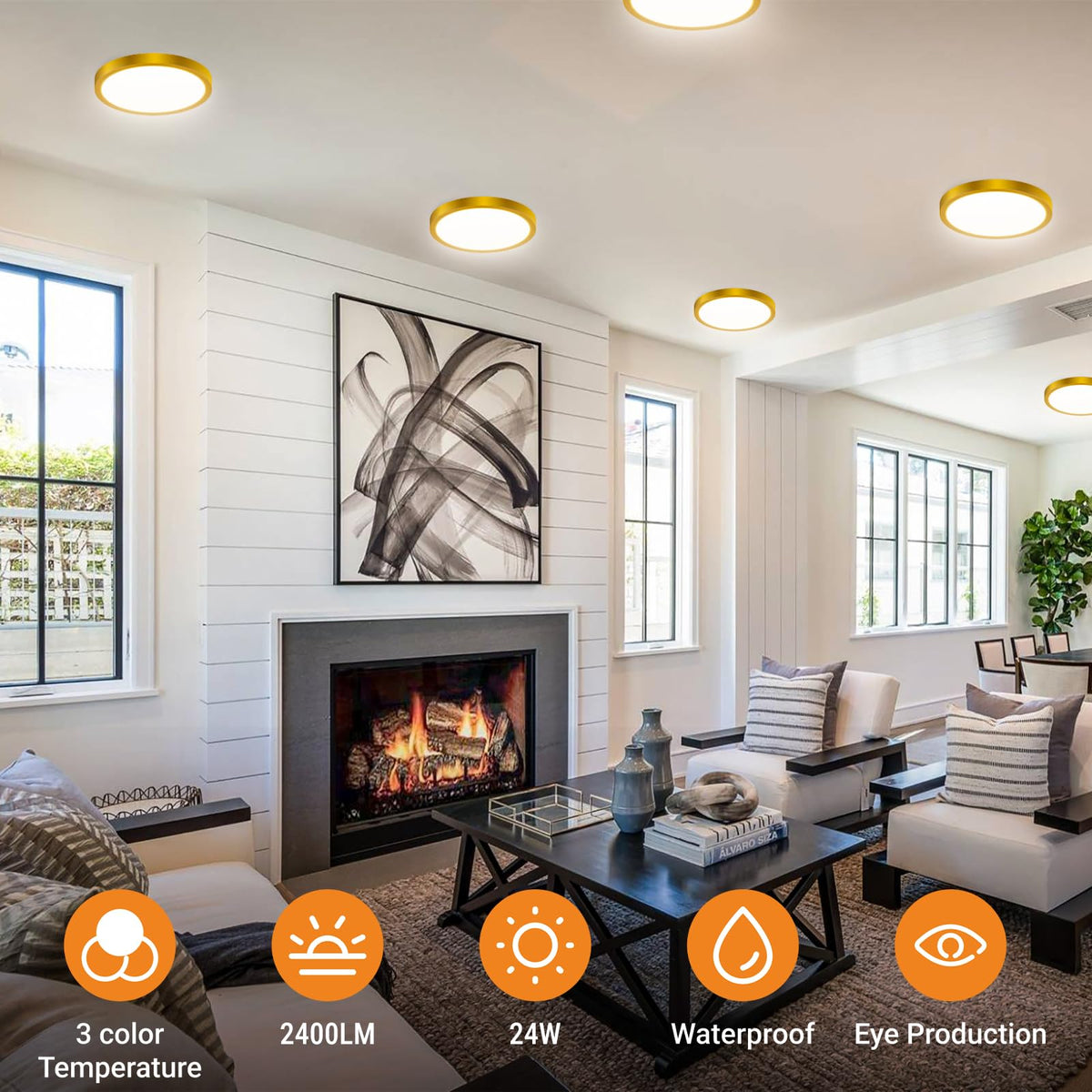 3 Pack Flush Mount Ceiling Light (Glod / 9Inch-3Packs)