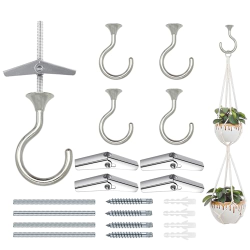 Heavy Duty Ceiling Hooks for Hanging Plants 4 Pack (Silver)