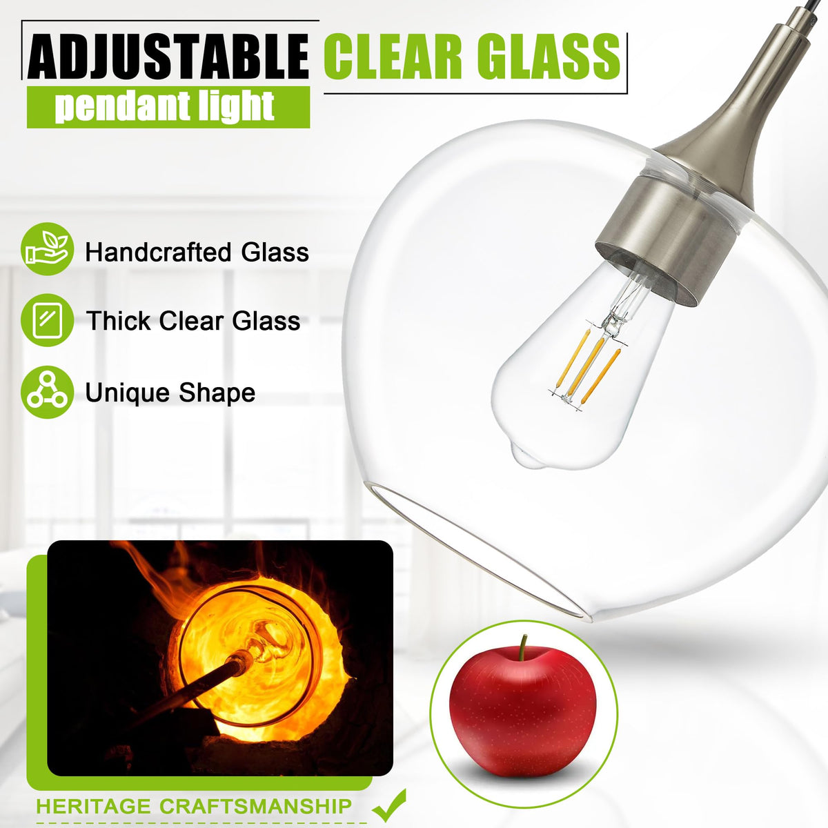 9.45in Nickel Pendant Lights Kitchen Island with Clear Glass Shade 1Pack (Nickel-Clear Glass)