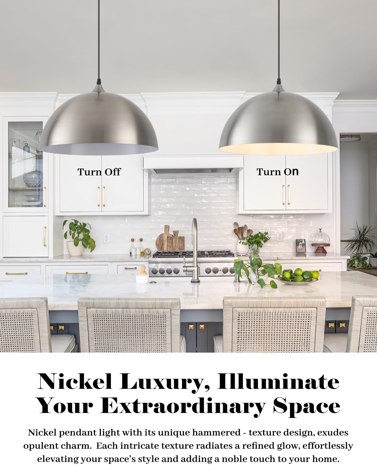 Brushed Nickel Pendant Lights Kitchen Island (Brushed Nickel+White / 16"x2)