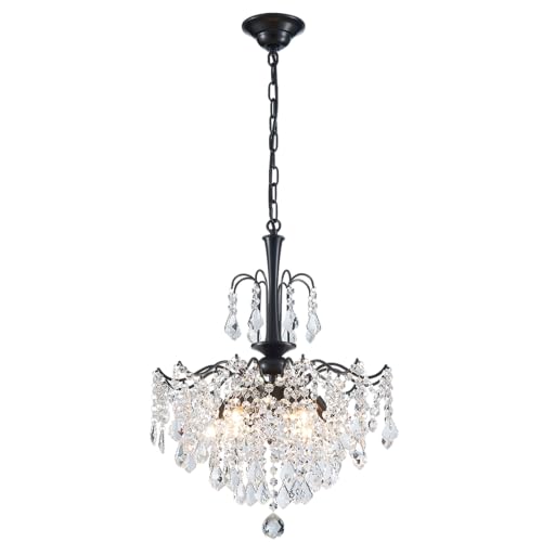 Modern Crystal Chandelier (Black / H 23.6" x W 17.7")