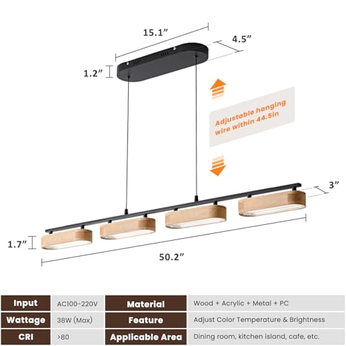 50.2" Wood Island Lights for Kitchen (50.2 in - Large Plate / Wood)